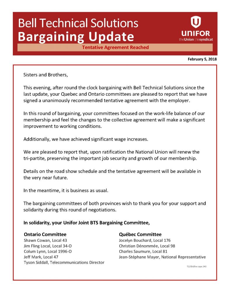 Bargaining Bulletin February 5 BTS newsletter 2018 ENG