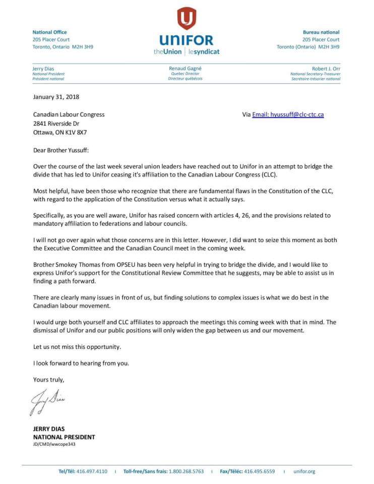 Letter from Jerry to CLC