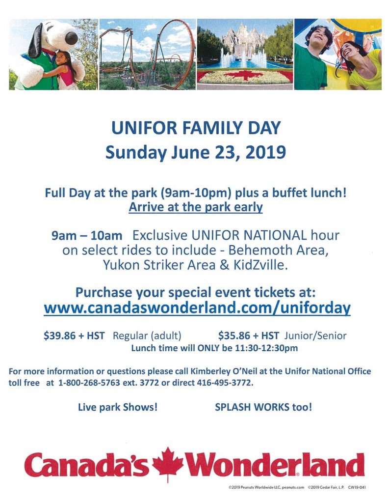 Unifor Family Day at Canada's Wonderland 2019