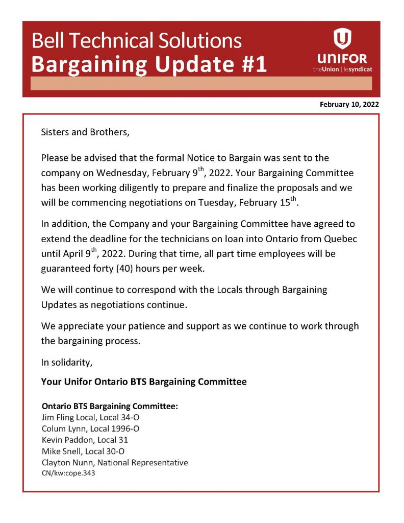 BTS 2022 Bargaining Bulletin 1 Feb 10