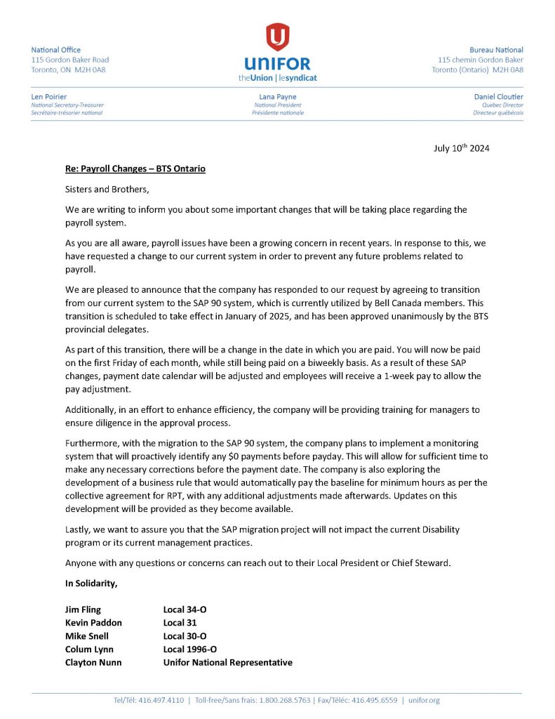 Payroll Changes-BTS Ontario